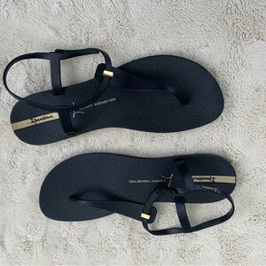 Black Sandals with Gold Accents